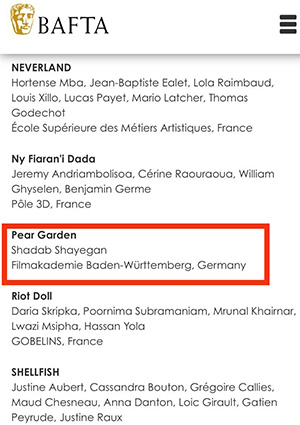 "Pear Garden" Animation Short made it to the BAFTA (British Academy of Film and Television Arts) Student Awards Longlist 2024